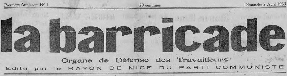 Photo (Alpes-Maritimes. Archives départementales) de : La Barricade. Nice, 1933. ISSN 2121-8056.