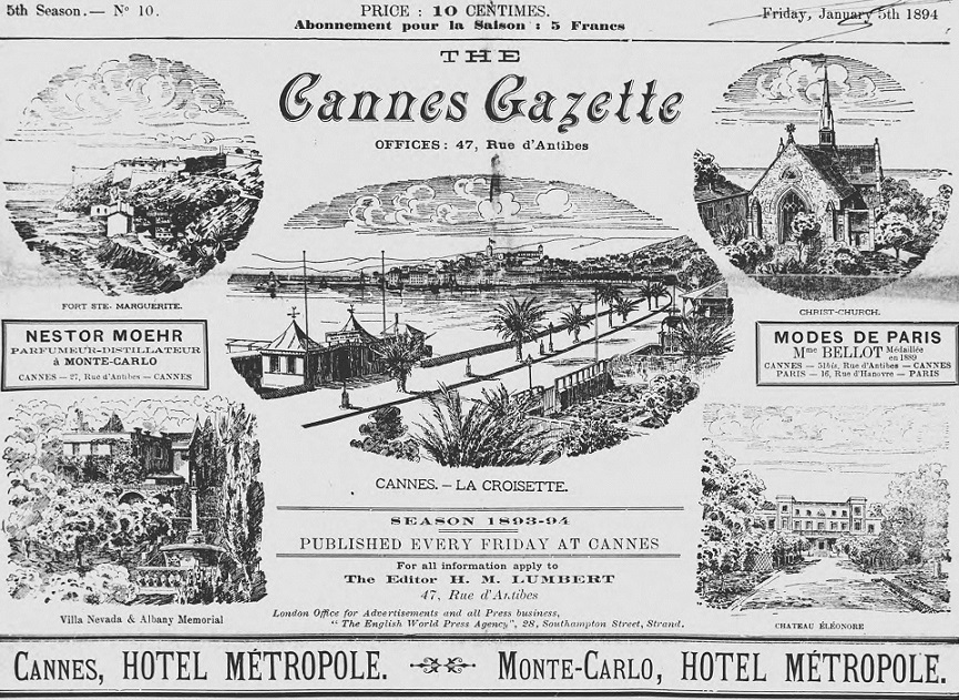 Photo (Alpes-Maritimes. Archives départementales) de : The Cannes gazette. Cannes, 1889-1904. ISSN 2123-3772.