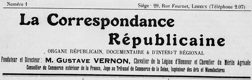 Photo (Calvados. Archives départementales) de : La Correspondance républicaine. Lisieux, 1932-[1936 ?]. ISSN 2124-4677.