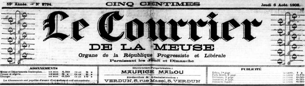 Photo (Meuse. Archives départementales) de : Le Courrier de la Meuse. Verdun, 1908-1914. ISSN 2124-7579.