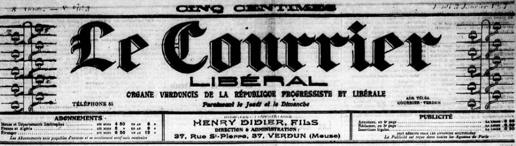 Photo (Meuse. Archives départementales) de : Le Courrier libéral. Verdun, 1906-1908. ISSN 2124-9180.
