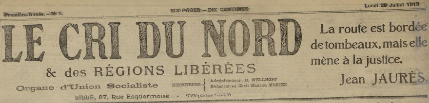 Photo (Médiathèque municipale Jean-Lévy (Lille)) de : Le Cri du Nord et des régions libérées. Lille, 1919-1921. ISSN 2125-110X.