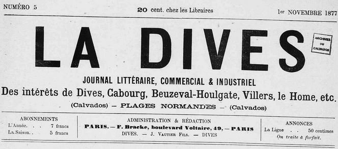 Photo (Calvados. Archives départementales) de : La Dives. Paris, [1877 ?]. ISSN 2125-933X.