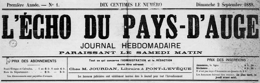 Photo (Calvados. Archives départementales) de : L'Écho du Pays d'Auge. Pont-l'Évêque, 1888-1902. ISSN 2126-6468.