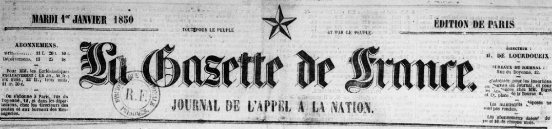 Photo (BnF / Gallica) de : La Gazette de France. Paris, 1848-1915. ISSN 1958-6779.