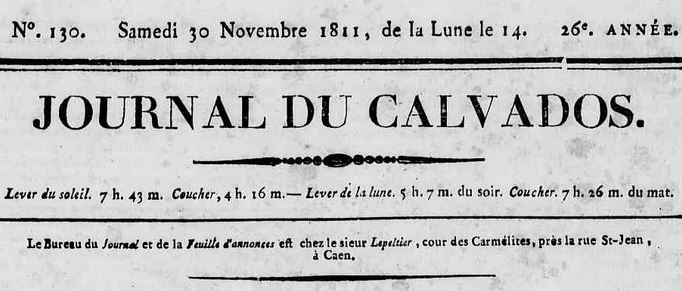 Photo (Calvados. Archives départementales) de : Journal du Calvados. Caen, 1811-1829. ISSN 2130-8268.