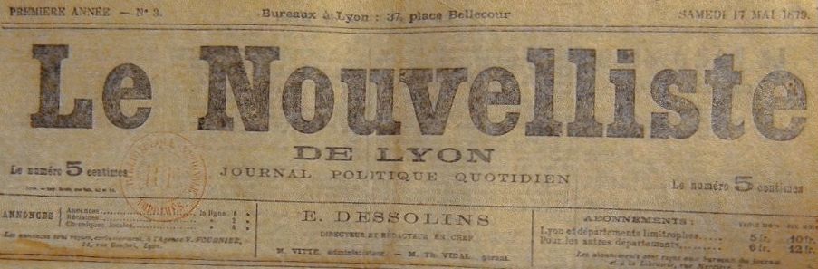 Photo (BnF / Gallica) de : Le Nouvelliste de Lyon. Lyon, 1879-1944. ISSN 2019-5648.