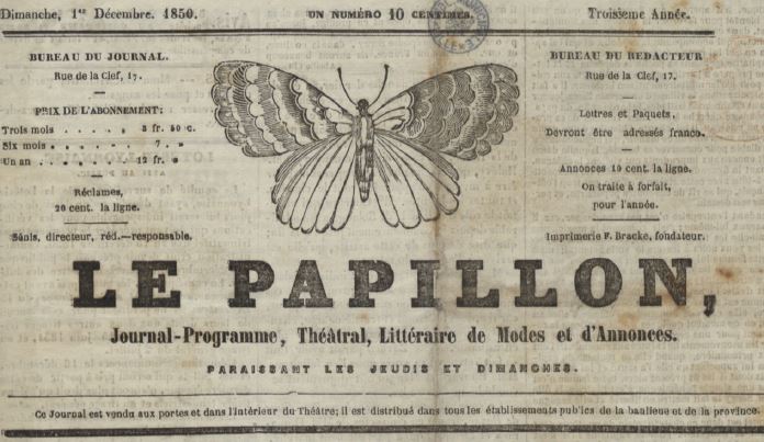 Photo (Médiathèque municipale Jean-Lévy (Lille)) de : Le Papillon. Lille, 1849-1851. ISSN 2133-529X.