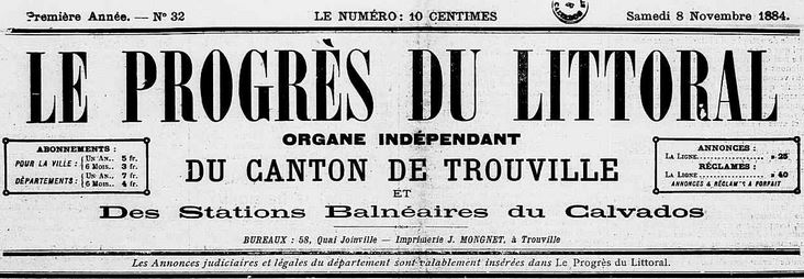 Photo (Calvados. Archives départementales) de : Le Progrès du littoral. Trouville-sur-Mer, [1884?]-1940. ISSN 2135-4588.