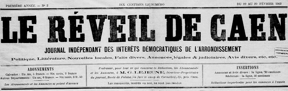 Photo (Calvados. Archives départementales) de : Le Réveil de Caen. Caen, [1902 ?]. ISSN 2136-7477.