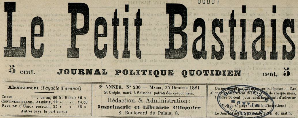 Photo (Bastia. Bibliothèques municipales) de : Le Petit Bastiais. Bastia, 1881-1972. ISSN 0241-5232.