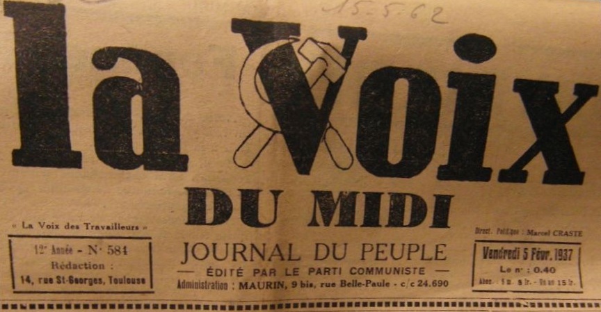 Photo (BnF / Gallica) de : La Voix du Midi. Toulouse : Parti communiste, 1937-1946. ISSN 1149-1779.