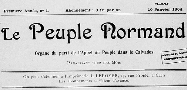 Photo (Calvados. Archives départementales) de : Le Peuple normand. Caen, 1904-1918. ISSN 1248-4024.