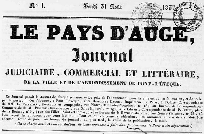 Photo (Calvados. Archives départementales) de : Le Pays d'Auge. Pont-l'Évêque, 1837-1880. ISSN 2133-7942.