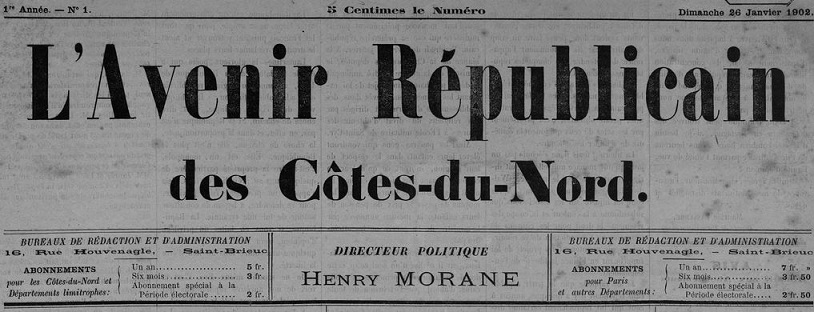 Photo (Côtes-d'Armor. Archives départementales) de : L'Avenir républicain des Côtes-du-Nord. Saint-Brieuc, 1902. ISSN 1963-3890.