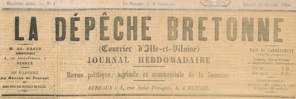 Photo (BnF / Gallica) de : La Dépêche bretonne. Rennes, 1888-1914. ISSN 2125-7442.