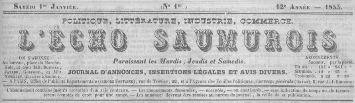 Photo (Saumur (Maine-et-Loire). Archives municipales) de : L'Écho saumurois. Saumur, 1841-1962. ISSN 2126-7820.