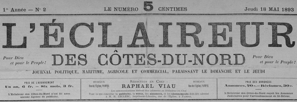 Photo (Côtes-d'Armor. Archives départementales) de : L'Éclaireur des Côtes-du-Nord. Paimpol, 1893. ISSN 1963-7721.