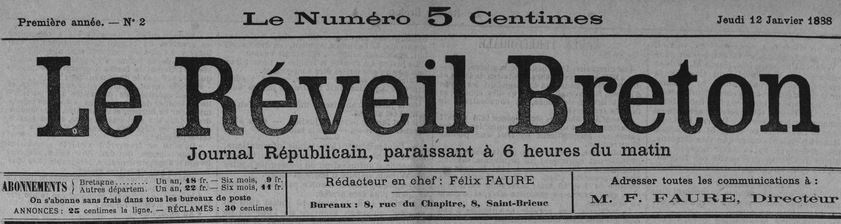 Photo (Côtes-d'Armor. Archives départementales) de : Le Réveil breton. Saint-Brieuc, 1888-1895. ISSN 1963-7292.