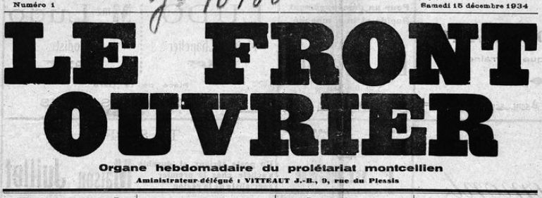 Photo (BnF / Gallica) de : Le Front ouvrier. Montceau-les-Mines, 1934. ISSN 2128-3788.