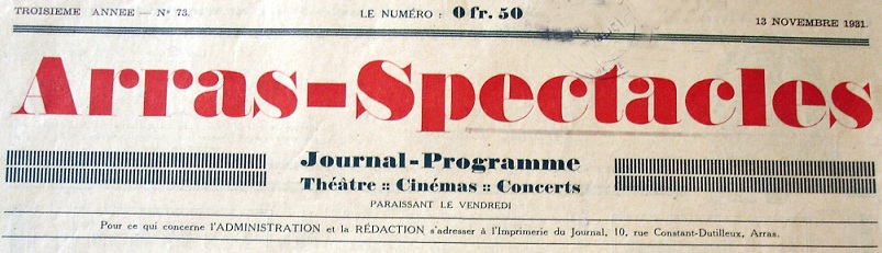 Photo (Société des amis de Panckoucke) de : Arras-spectacles. Arras, 1929-[1932 ?]. ISSN 2121-0039.