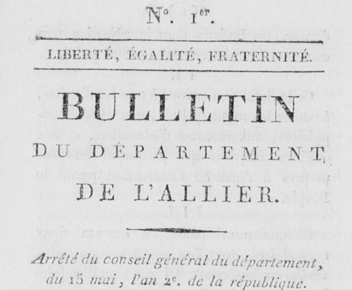 Photo (Calvados. Archives départementales) de : Bulletin du département de l'Allier. Moulins, 1793-1811. ISSN 1960-551X.