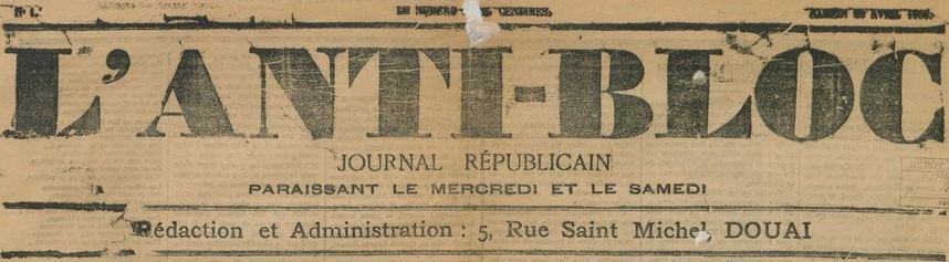 Photo (BnF / Gallica) de : L'Anti-Bloc. Douai, 1906. ISSN 2120-8743.