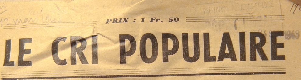 Photo (BnF / Gallica) de : Le Cri populaire. [Laval ?], [1943 ?]. ISSN 2558-0655.