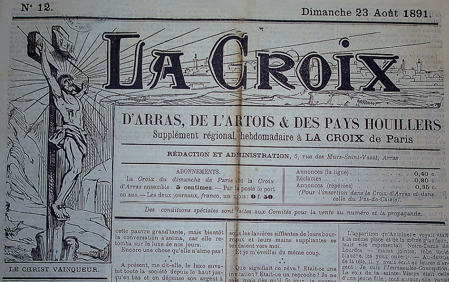 Photo (Société des amis de Panckoucke) de : La Croix d'Arras, de l'Artois & des pays houillers. Arras, 1891-1897. ISSN 2125-1924.