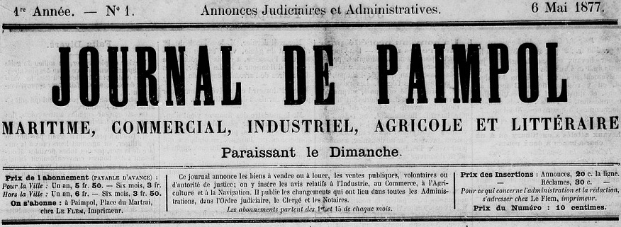 Photo (Côtes-d'Armor. Archives départementales) de : Journal de Paimpol. Paimpol, 1877-1944. ISSN 1963-3963.