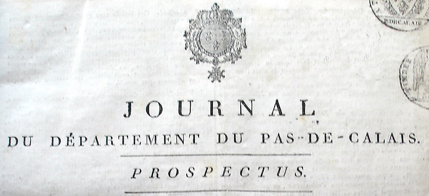 Photo (Société des amis de Panckoucke) de : Journal du département du Pas-de-Calais. Arras, 1816-1819. ISSN 2130-8756.