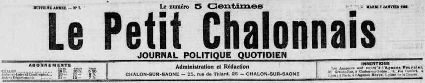 Photo (BnF / Gallica) de : Le Petit Chalonnais. Chalon-sur-Saône, 1901-1944. ISSN 2134-0315.