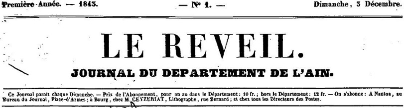 Photo (Auvergne-Rhône-Alpes livre et lecture) de : Le Réveil. Nantua : au bureau du journal, 1843-1847. ISSN 2430-9893.