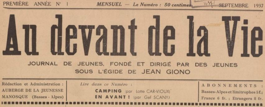 Photo (BnF / Gallica) de : Au devant de la vie. Manosque, 1937-[1938?]. ISSN 2021-6114.