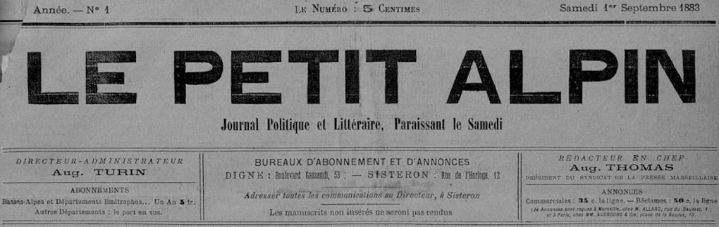 Photo (Bibliothèque municipale (Sisteron, Alpes-de-Haute-Provence)) de : Le Petit Alpin. Sisteron, 1883-1885. ISSN 2020-4639.