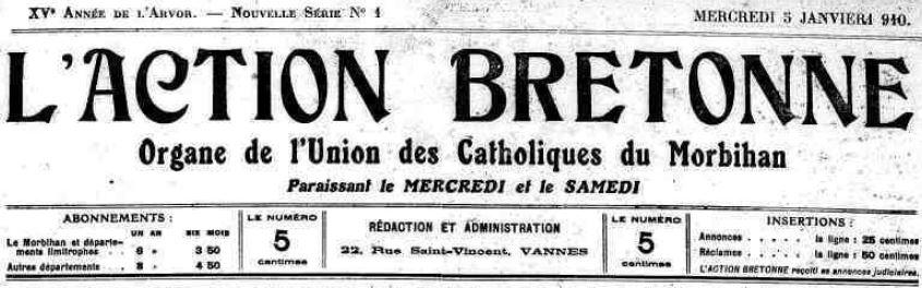 Photo (Morbihan. Archives départementales) de : L'Action bretonne. Vannes, 1910-1914. ISSN 2120-0890.