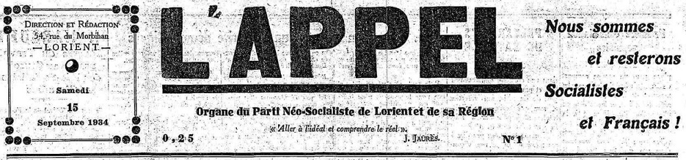 Photo (Morbihan. Archives départementales) de : L'Appel. Lorient, 1934. ISSN 2120-9022.