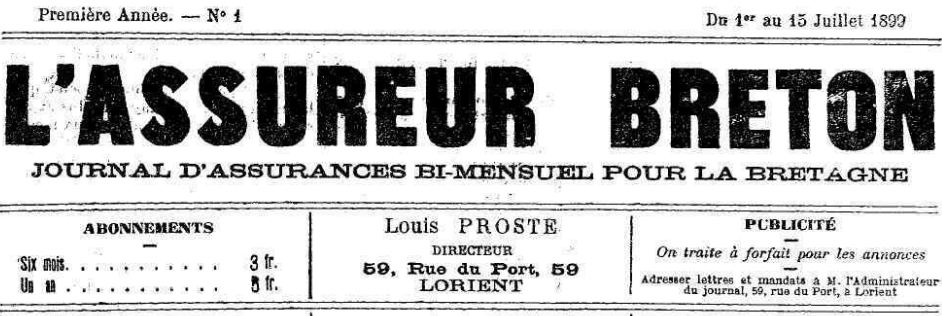 Photo (Morbihan. Archives départementales) de : L'Assureur breton. Lorient, 1899. ISSN 2426-6736.