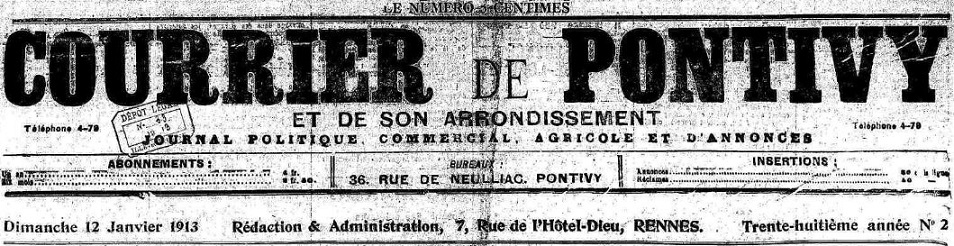 Photo (Morbihan. Archives départementales) de : Courrier de Pontivy et de son arrondissement. Rennes, Pontivy, [1909 ?]-1924. ISSN 2124-7919.