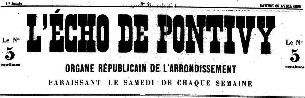 Photo (Morbihan. Archives départementales) de : L'Écho de Pontivy. Pontivy, 1898-[1901 ?]. ISSN 2126-399X.