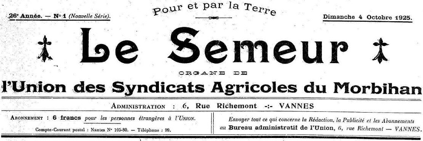 Photo (Morbihan. Archives départementales) de : Le Semeur. Vannes, 1925-[1944 ?]. ISSN 2138-0252.