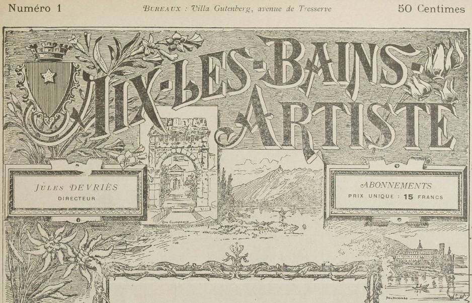 Photo (BnF / Gallica) de : Aix-les-Bains artiste. Aix-les-Bains, 1896-[1896 ?]. ISSN 2120-5159.