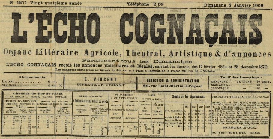 Photo (BnF / Gallica) de : L'Écho cognaçais. Cognac, 1885-[1913?]. ISSN 2100-7381.