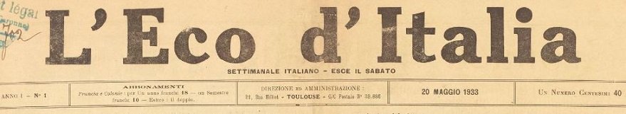 Photo (BnF / Gallica) de : L'Eco d'Italia. Toulouse, 1933. ISSN 2102-913X.