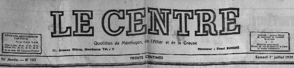 Photo (Allier. Archives départementales) de : Le Centre. Montluçon, 1875-1944. ISSN 2123-5732.