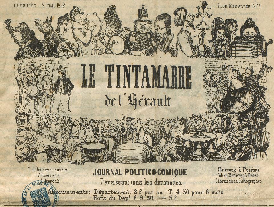 Photo (Montpellier. Bibliothèques municipales) de : Le Tintamarre de l'Hérault. Pézenas : chez Bénézech frères, 1848-1849. ISSN 2110-2740.