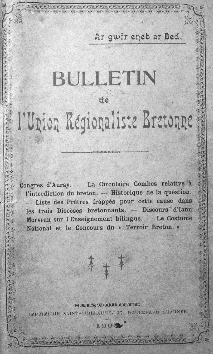 Photo (Institut de documentation bretonne et européenne) de : Bulletin de l'Union régionaliste bretonne. [s.l.], 1902-1943. ISSN 2023-8851.