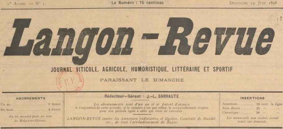 Photo (BnF / Gallica) de : Langon-revue. Langon, 1898-[1907 ?]. ISSN 2131-1226.