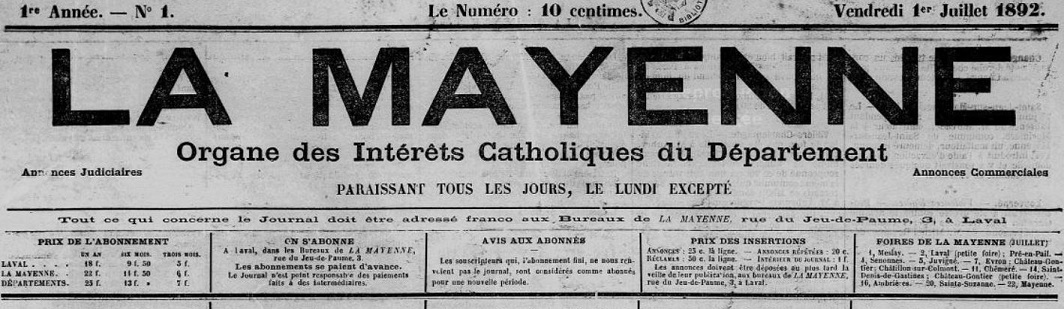 Photo (Bibliothèque municipale (Laval)) de : La Mayenne. Laval, 1892-1939. ISSN 2131-9553.