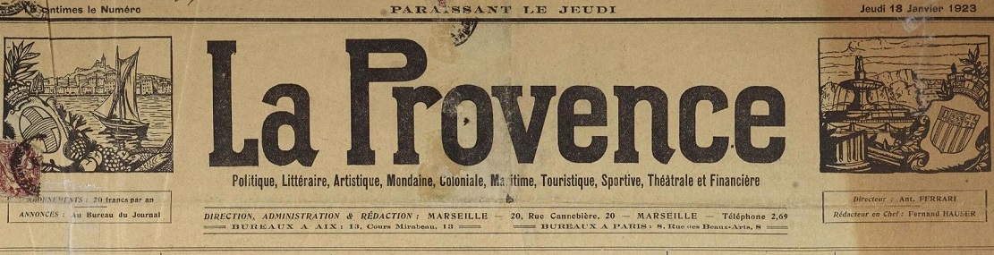 Photo (Bibliothèque Méjanes (Aix-en-Provence, Bouches-du-Rhône)) de : La Provence. Marseille, Aix-en-Provence, 1911-[1938 ?]. ISSN 2135-6211.